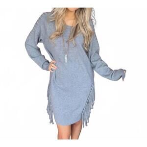 NEW HEATHMOOR fringe front sweater dress in grey